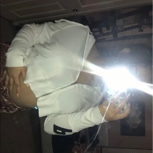 PINK white cropped zip up hoodie